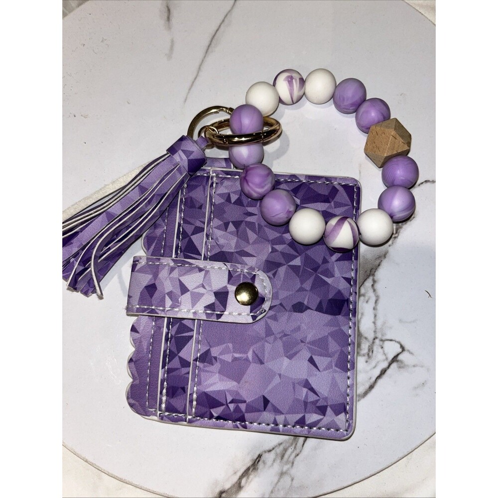 Silicone Beaded Wristlet Keychain Card Holder Wallet ID Badge Tassel